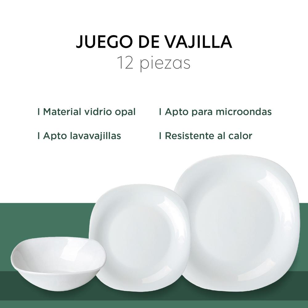 Juego de Vajilla Opal Cuadrada 12 Piezas  Modelo CHOPAL12S ColorHome