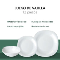 Thumbnail for Juego de Vajilla Opal Cuadrada 12 Piezas  Modelo CHOPAL12S ColorHome