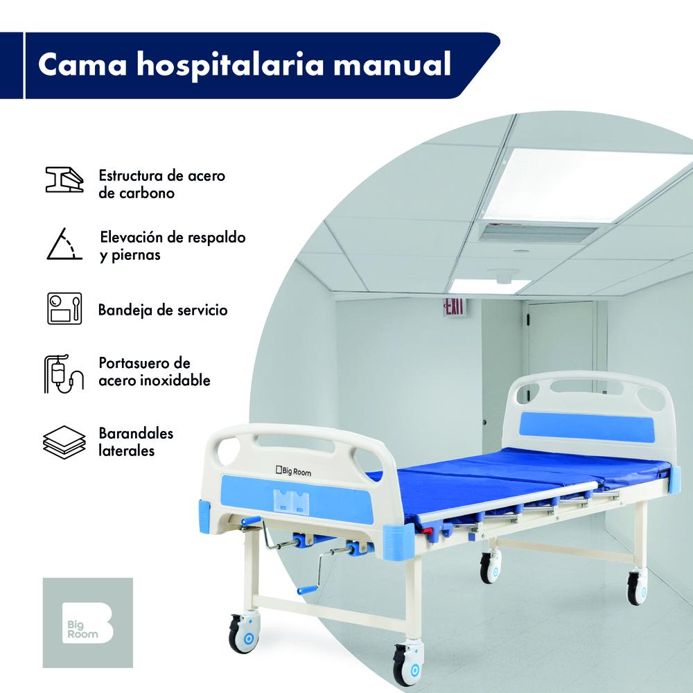 Cama Hospitalaria Manual Con Mesa Colchon y Portasueros