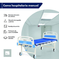 Thumbnail for Cama Hospitalaria Manual Con Mesa Colchon y Portasueros