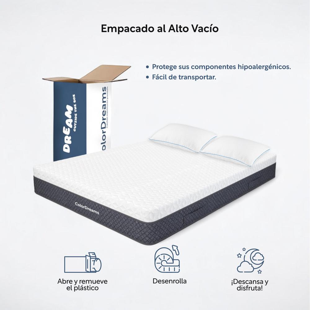 Colchón King Size Memory Foam + Almohadas Espuma Set 3Pzas