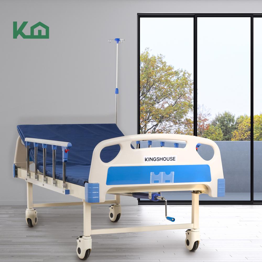 Cama De Hospital Manual Con Base de Colchon y Porta Suero