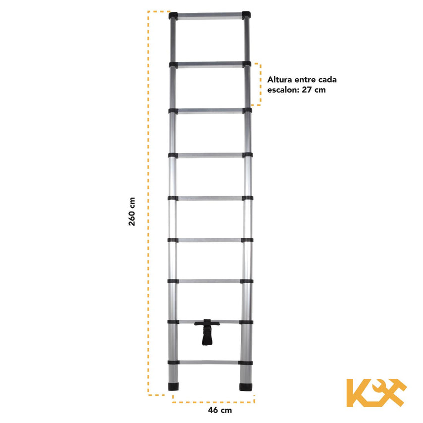 Escalera Telescópica Retráctil Aluminio 9 Escalones 2.6 m RY-1326 Kingsman