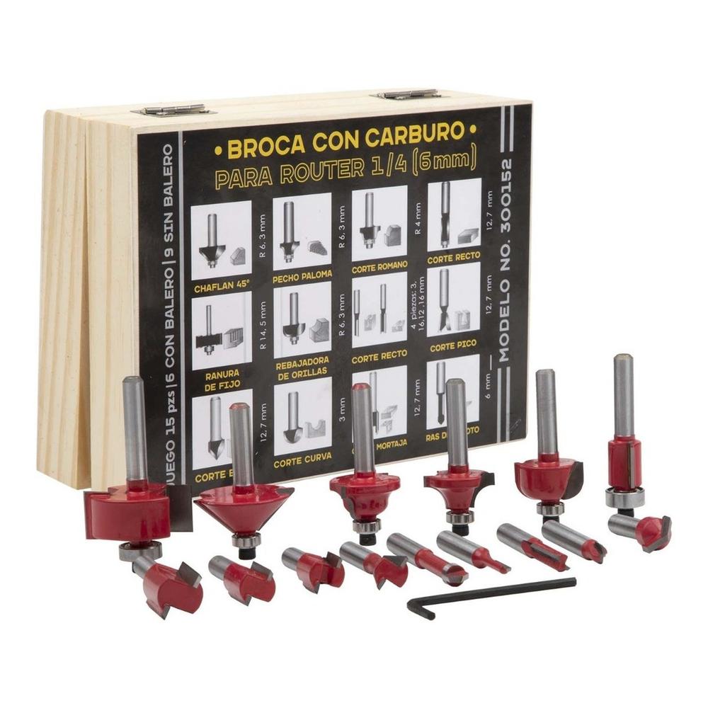 Juego 15 Brocas Carburo 1/4 para Router - Somos Reyes