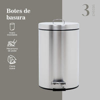 Thumbnail for Set Botes de Basura 7,9 y 12 Litros Acero Inox C/Pedal 3pzas