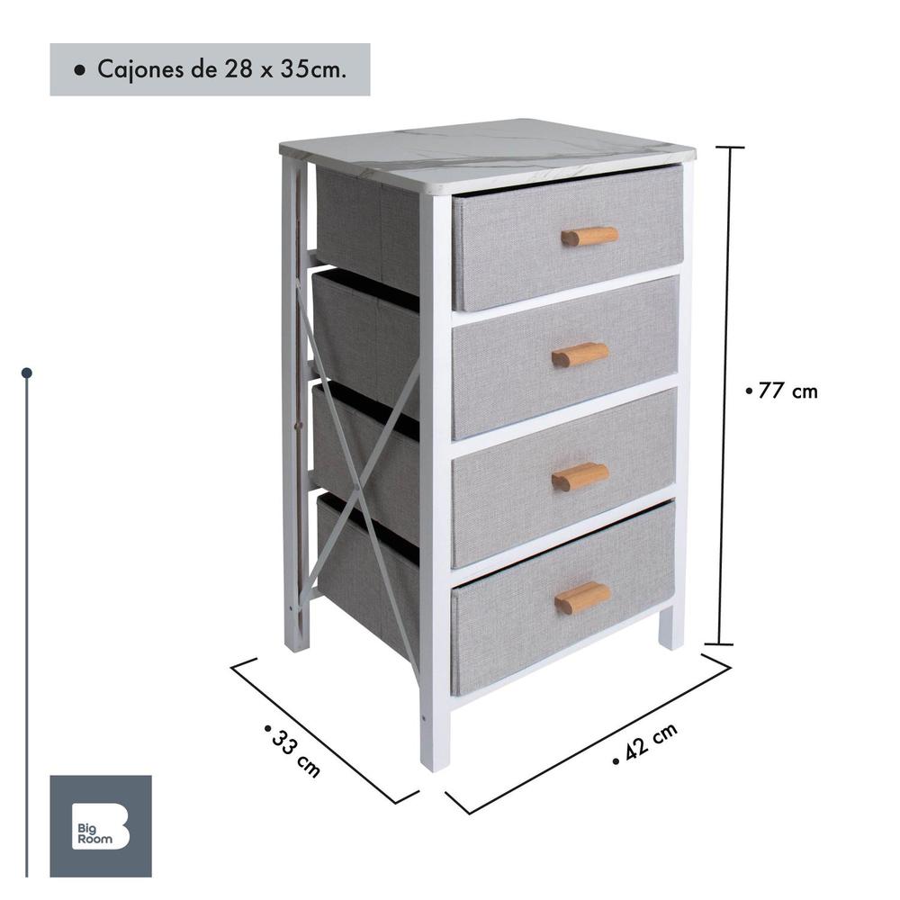 Comoda Cajonera 4 Cajones De Tela Mueble Organizador Madera