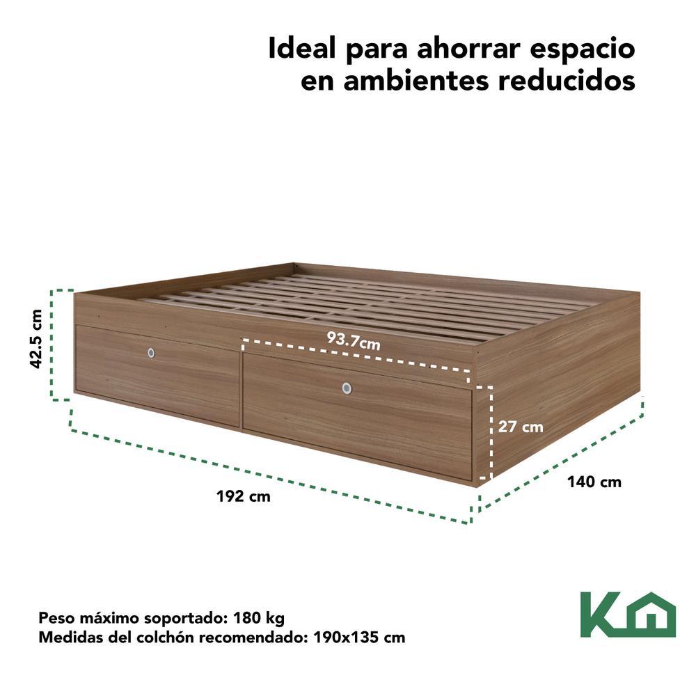 Base Cama Matrimonial Con Cajones Compartimientos KingsHouse