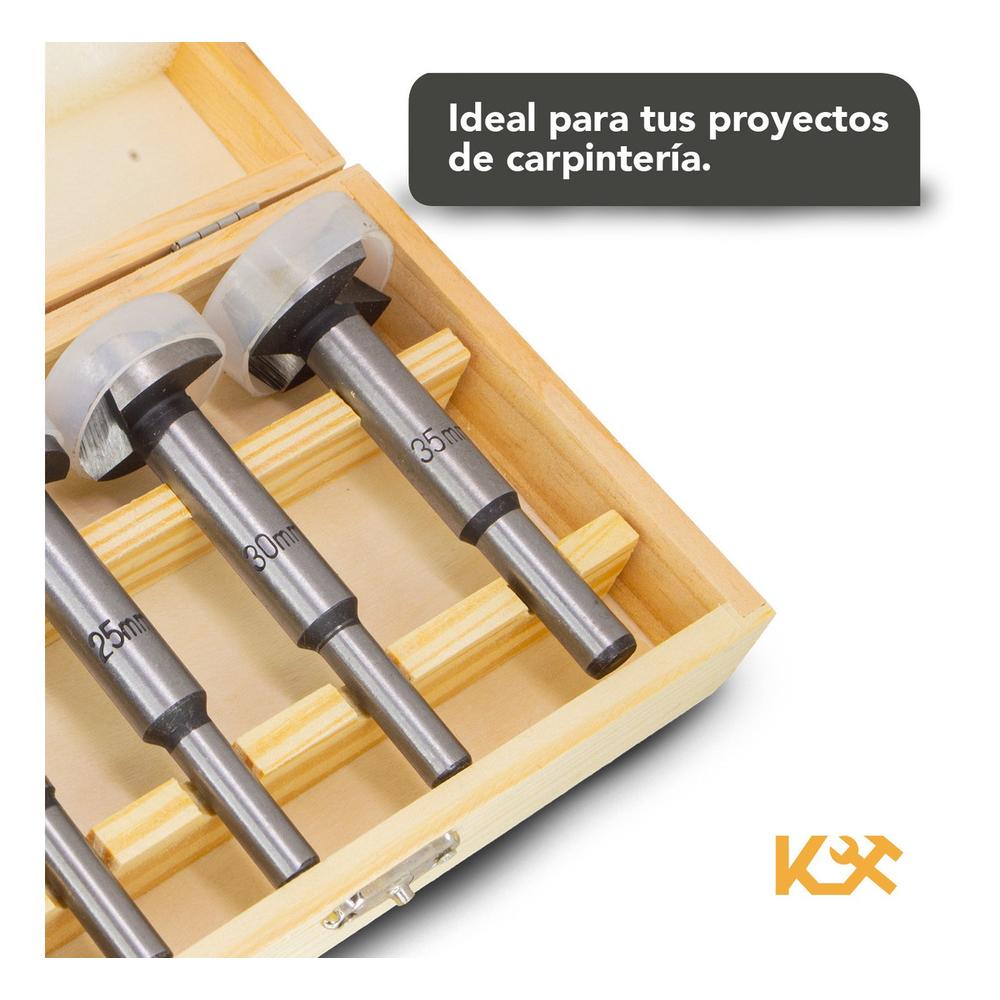 Broca para Madera Forstner Juego de 5 Piezas 15 a 35 mm 402111 Kingsman