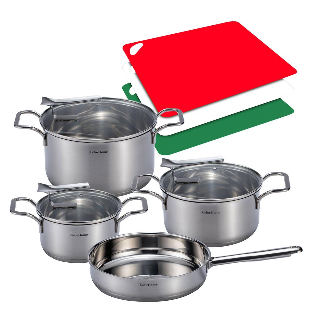 Bateria de Cocina Acero Inox Combo Tablas Para Picar 10 Pzas