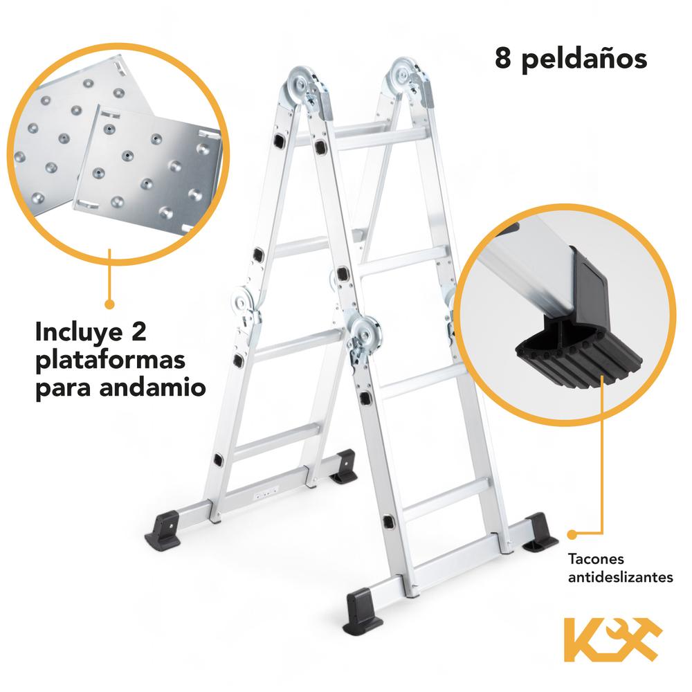 Escalera Aluminio Multiposiciones 2.7 m 8 Peldaños Plegable