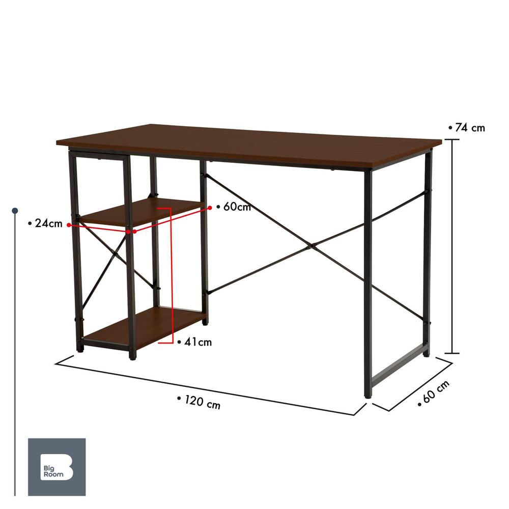 Escritorio Con 2 Repisas Madera Estructura Metal Minimalista