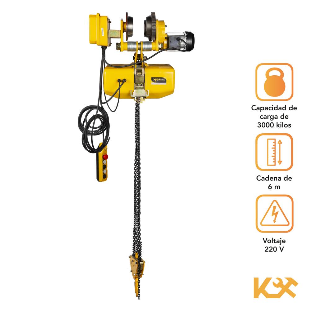 Trole Electrico Con Polipasto Electrico de Cadena de 3000 Kg 220V Cadena 6 m HHDD-K3 KINGSMAN