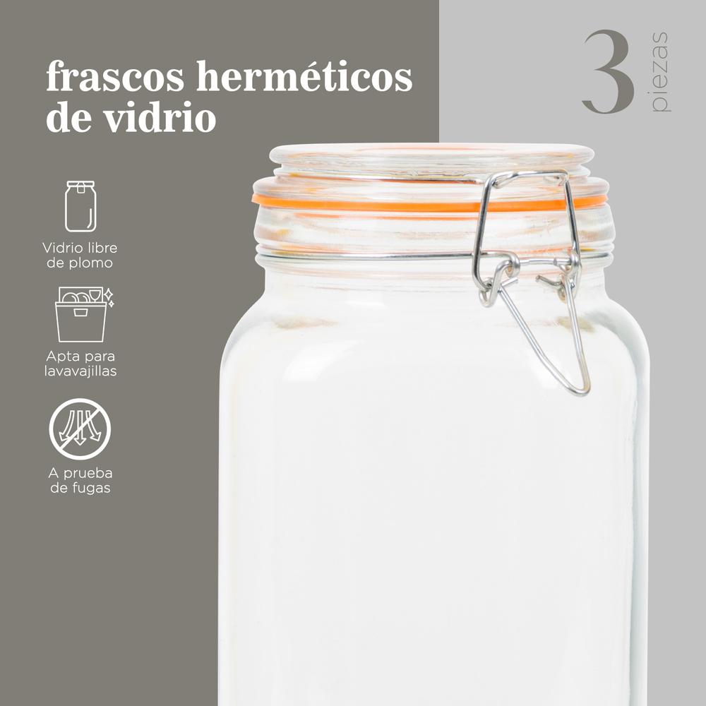 Frasco Hermetico Vidrio Contenedor Almacena Tapa Clip 2 L X3