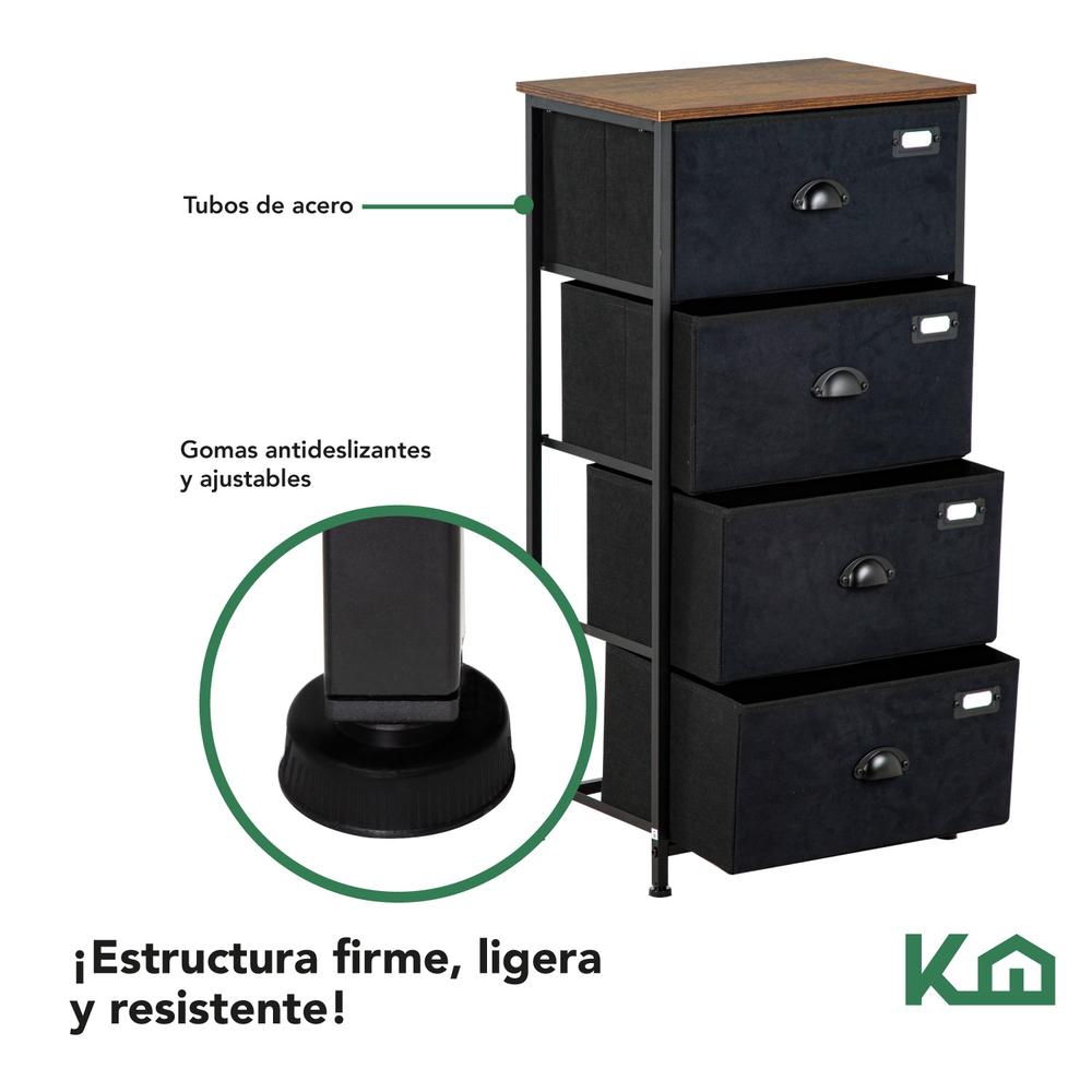 Comoda Cajonera de 4 Cajones Mueble Organizador Tela Madera