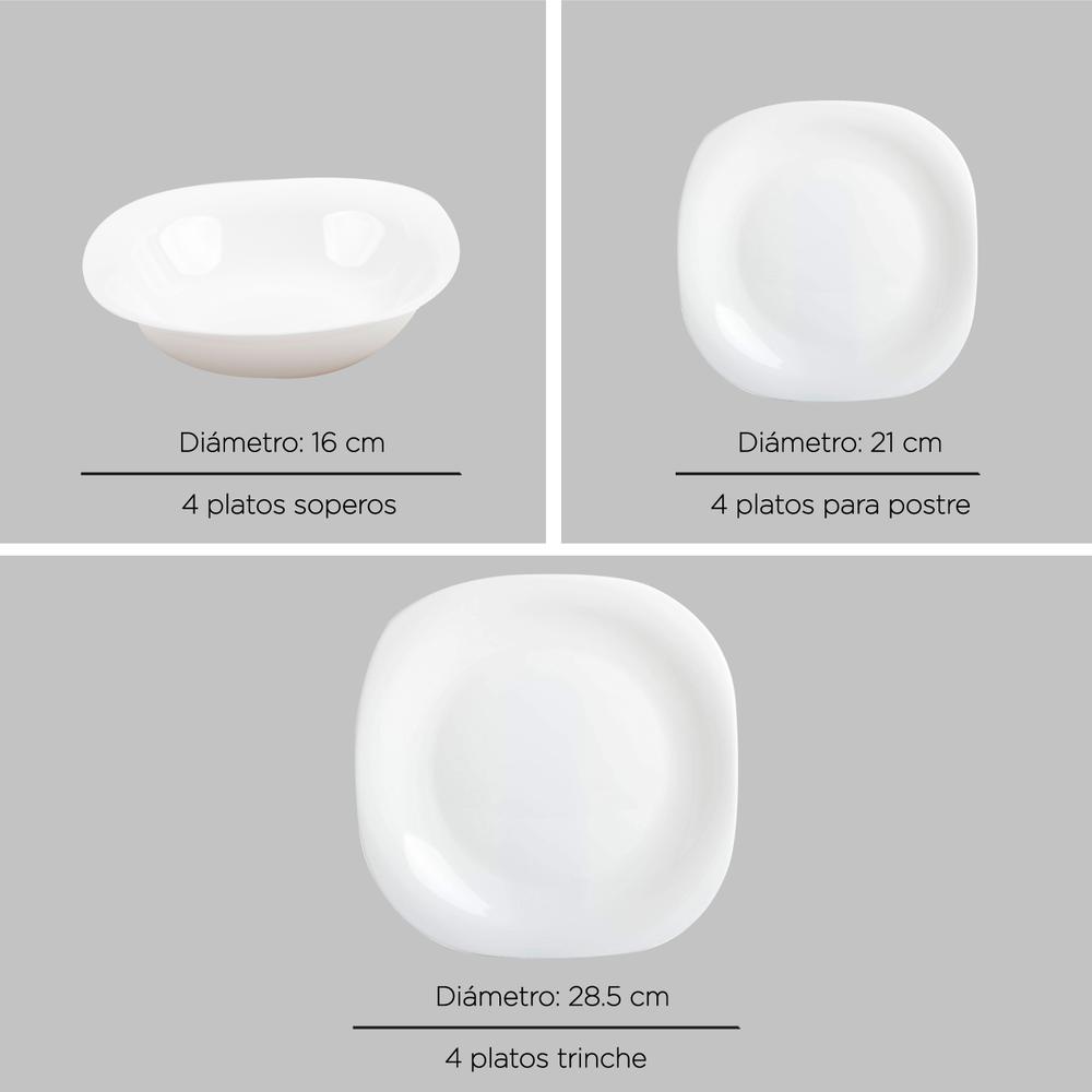 Vajilla Opal 48 Piezas Moderna Blanca Cuadradra 16 Personas