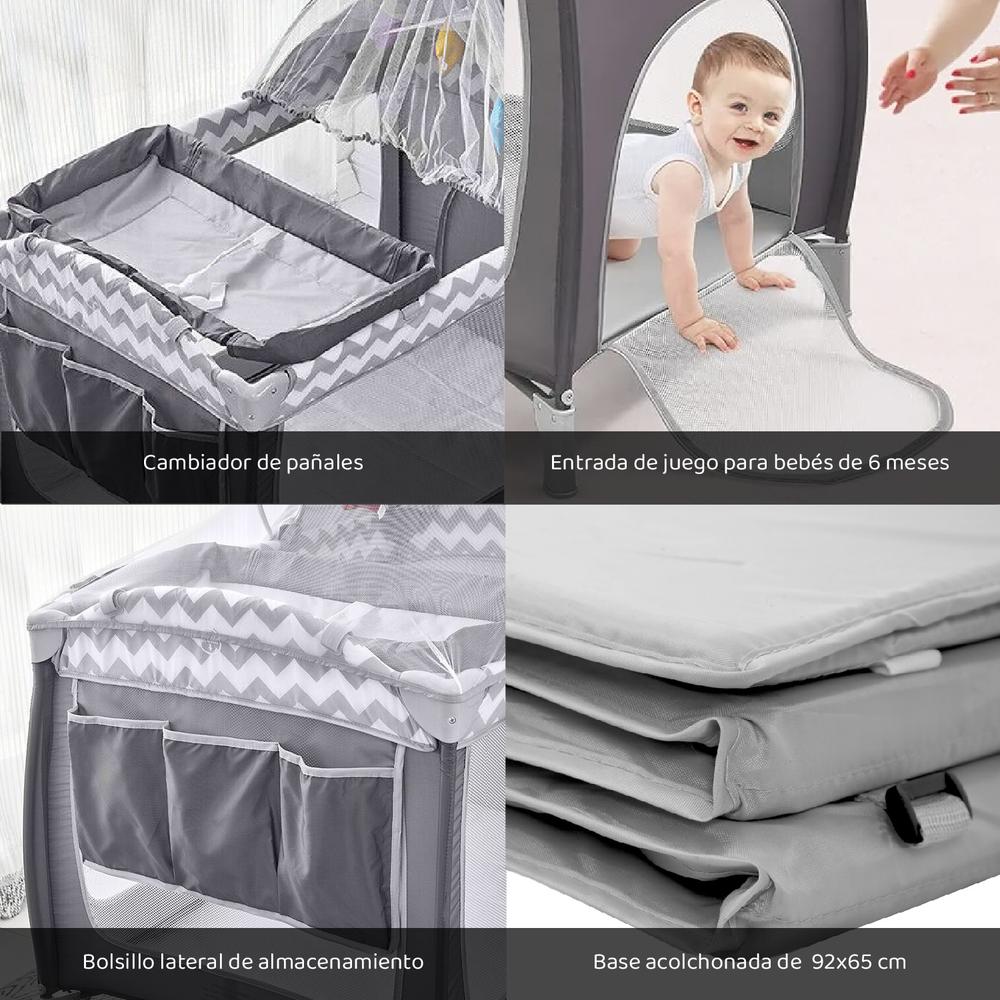 Cuna Para Bebe Plegable Con Cambiador y Colchon Impermeable