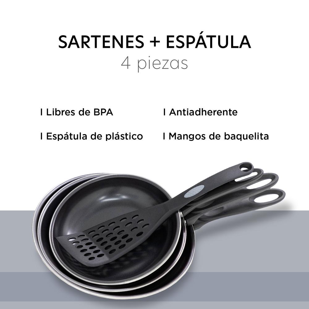 Juego De Sartenes Antiadherente 4 Pzas 20/23/26cm + Espátula