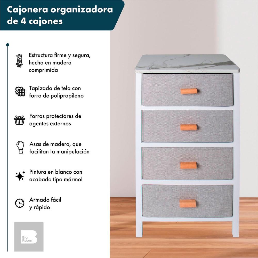 Comoda Cajonera 4 Cajones De Tela Mueble Organizador Madera