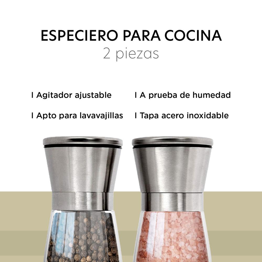 Especiero Para Cocina Moderno Tapa Cristal Acero Inox 2 Pzas