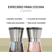 Thumbnail for Especiero Para Cocina Moderno Tapa Cristal Acero Inox 2 Pzas