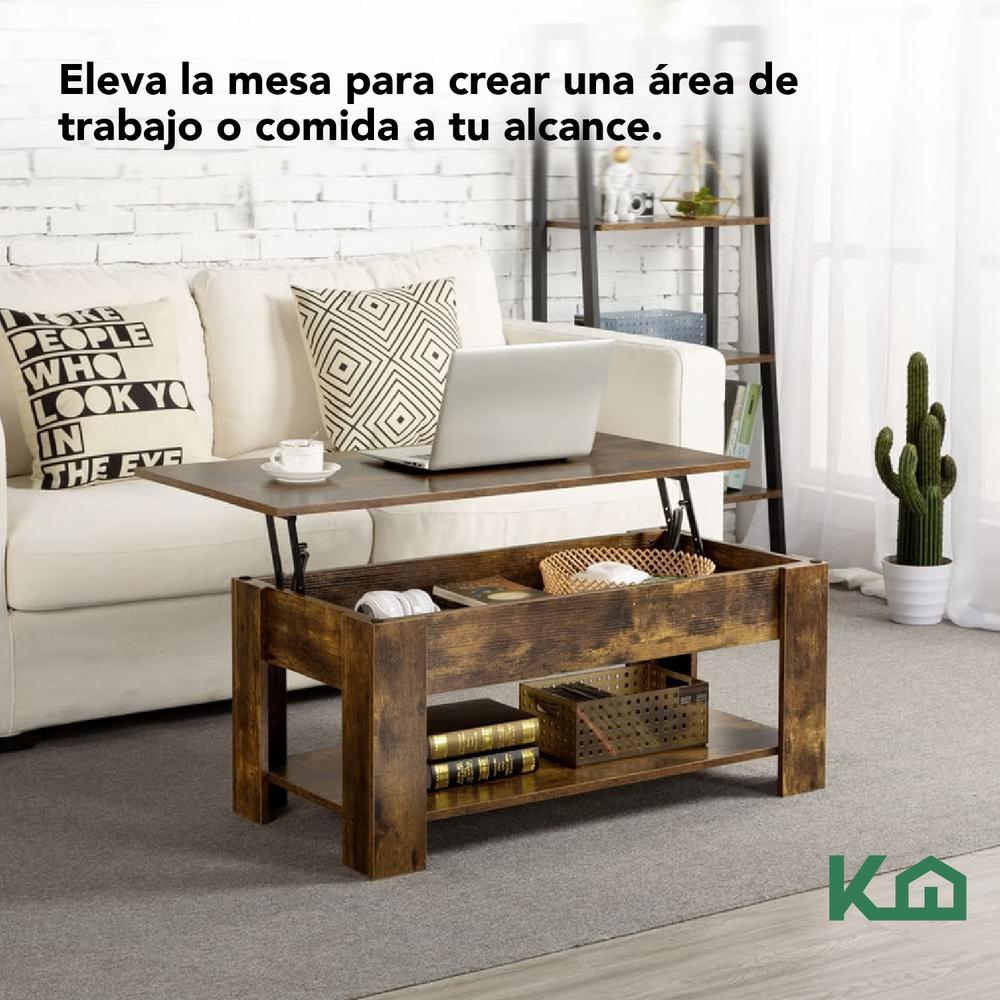 Mesa de Centro Elevable De Madera Con Compartimento Oculto