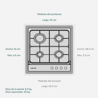 Thumbnail for Parrilla Estufa A Gas Empotrable 4 Quemadores Acero Inox