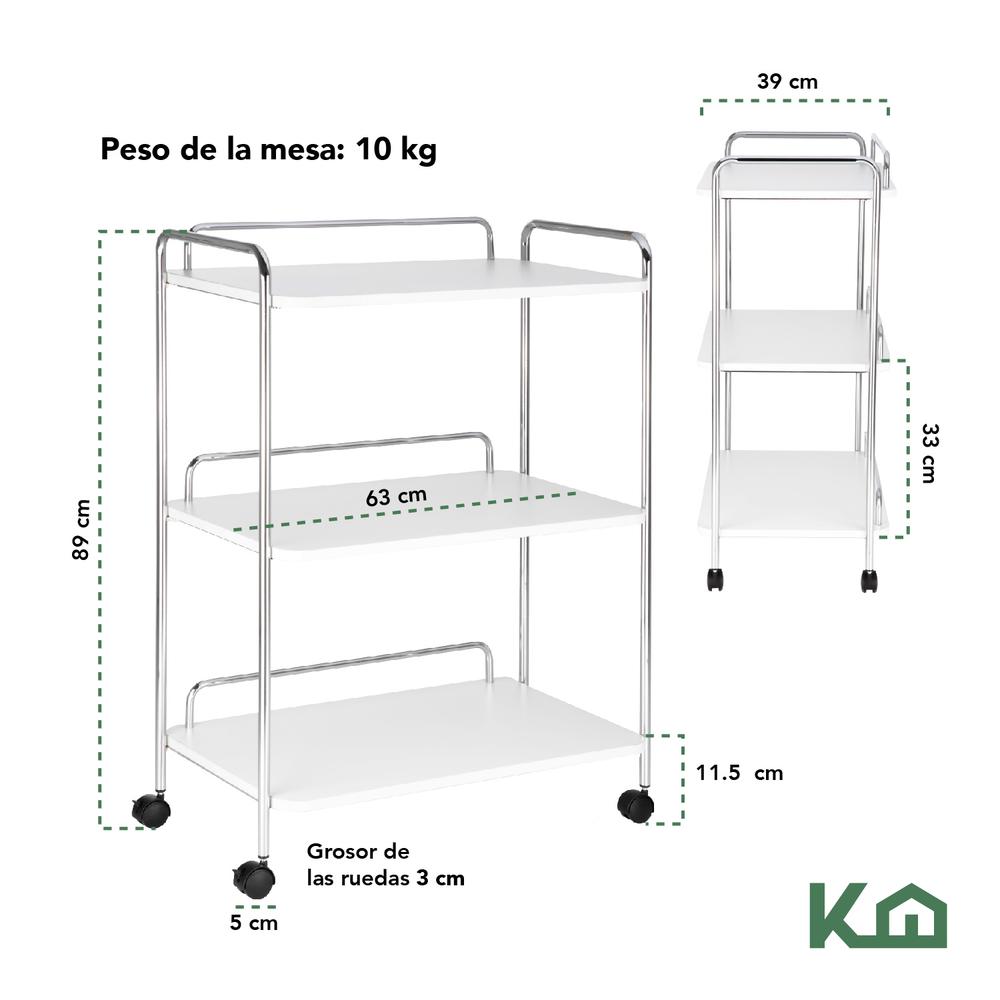 Carrito Auxiliar 3 Niveles Almacenaje Multiusos Organización