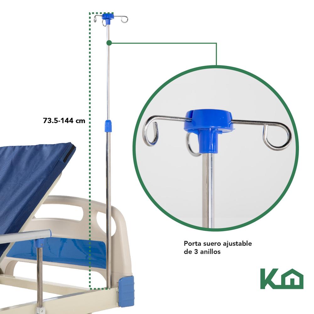 Cama De Hospital Manual Con Base de Colchon y Porta Suero