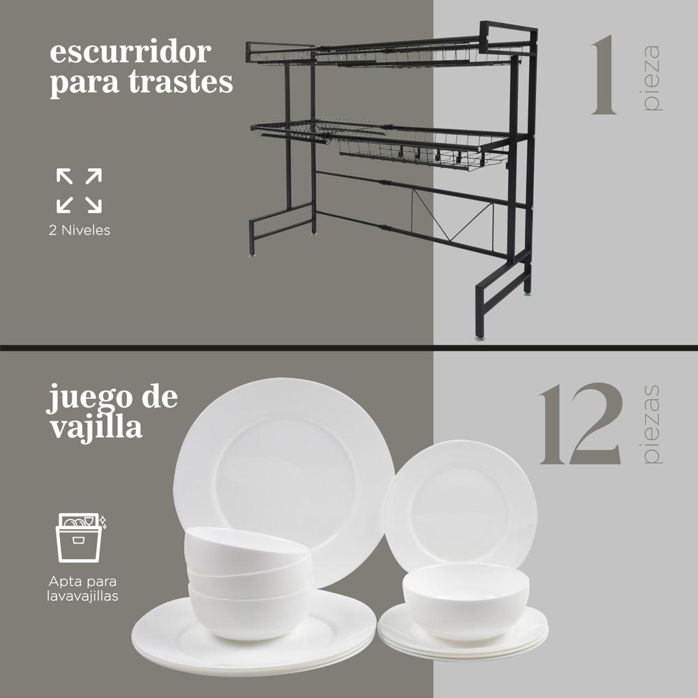 Set Escurridor Trastes Fregadero 2 Pisos Vajilla Opal 13Pzas