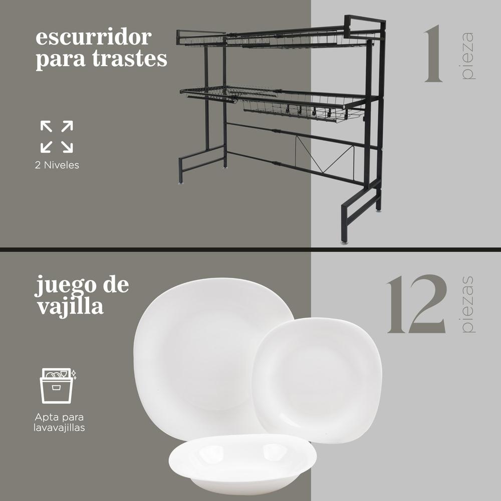 Set Escurridor Trastes 2 Pisos Vajilla Opal Blanca 13 Pzas