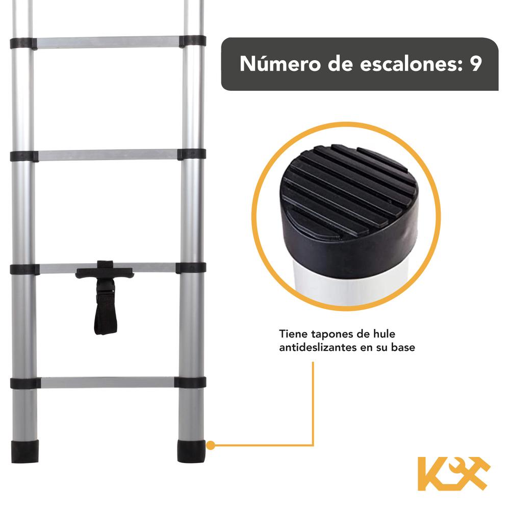 Escalera Telescópica Retráctil Aluminio 9 Escalones 2.6 m RY-1326 Kingsman