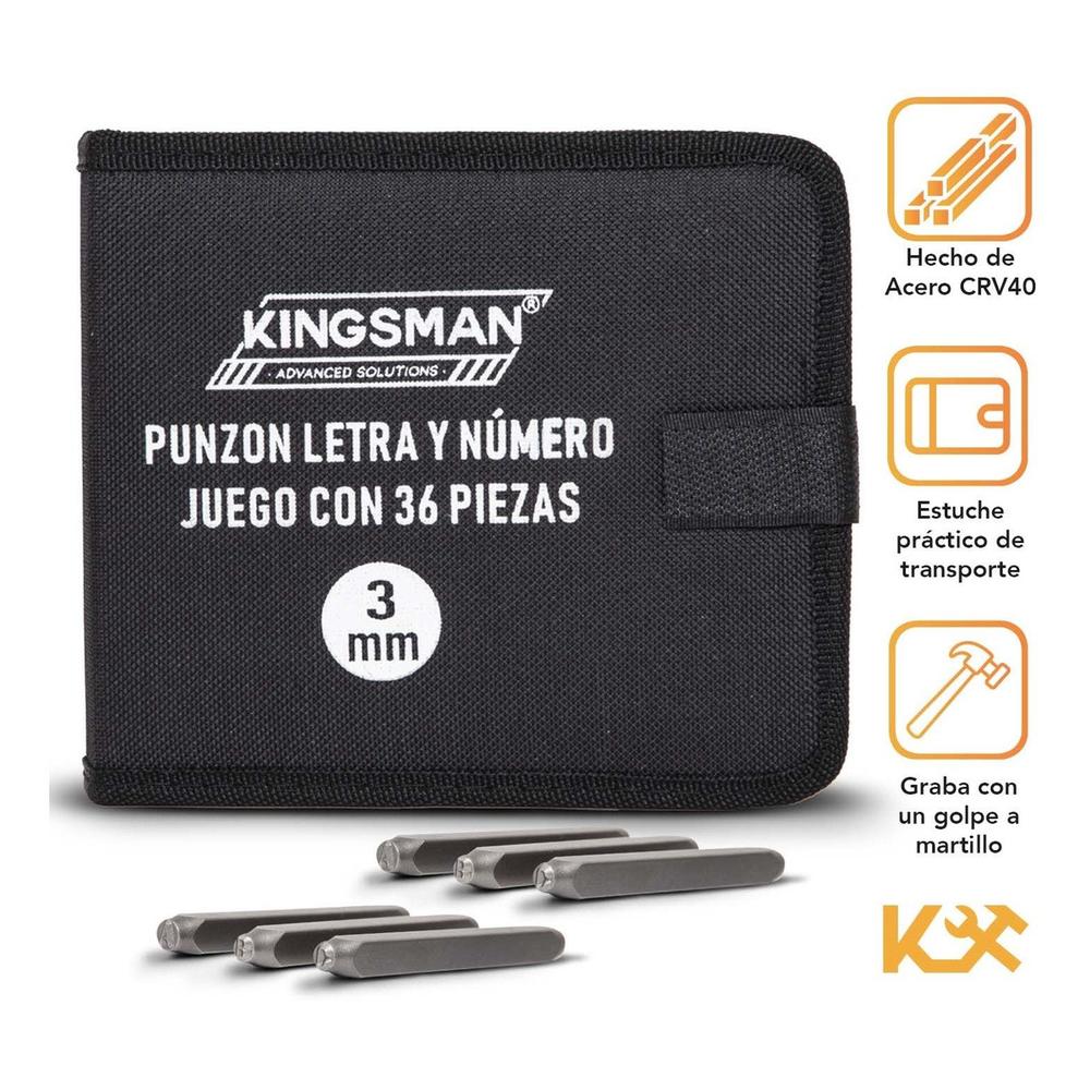 Punzon Letra y Número Juego con 36 Piezas 3 mm Kingsman