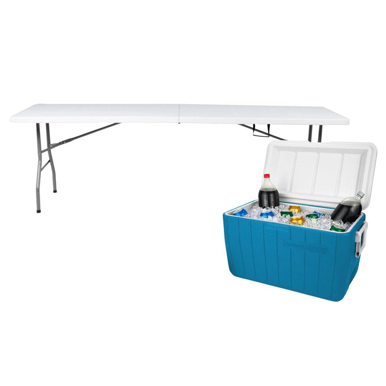 Mesa Plegable 180cm Portatil + Hielera 48 Qt Azul 63 Latas