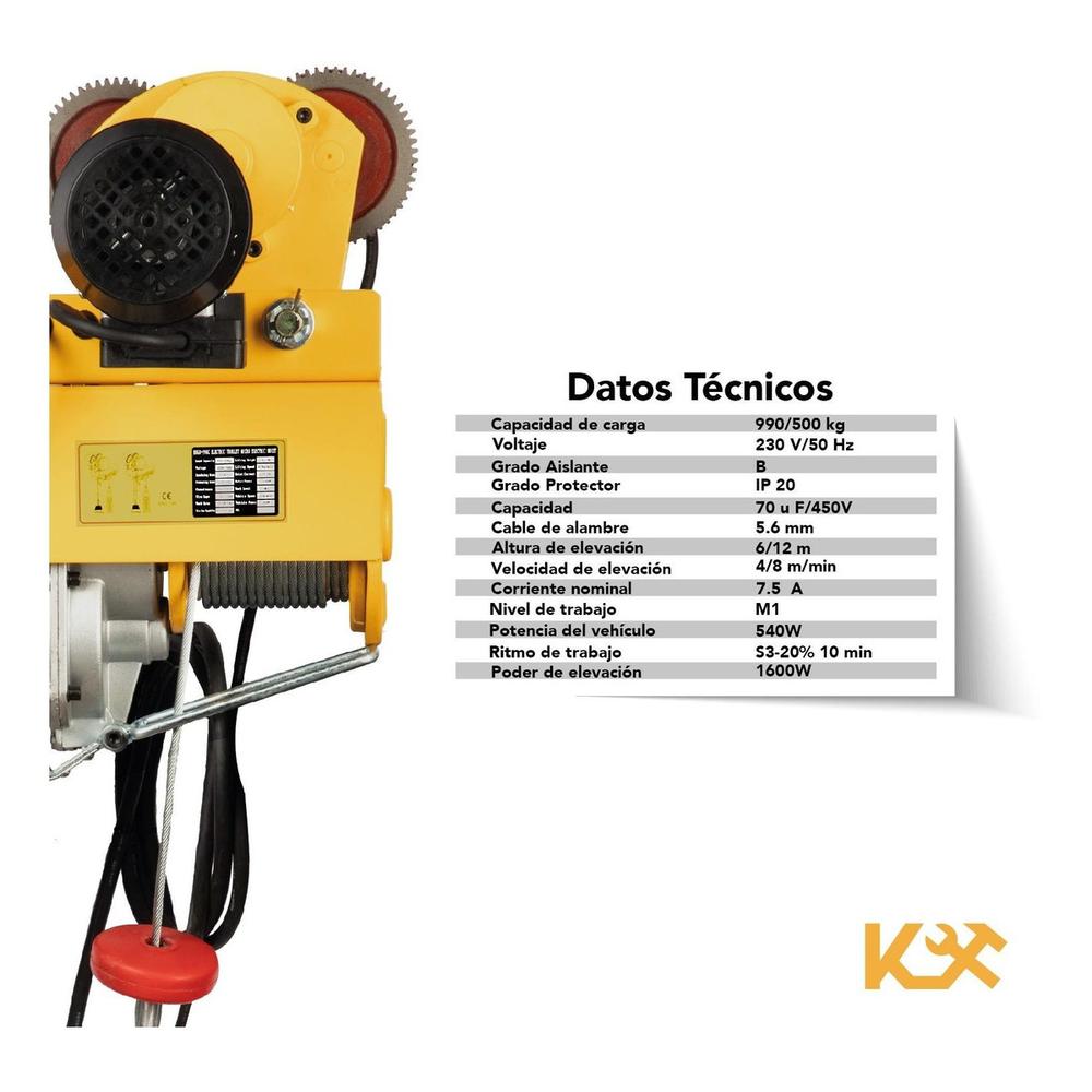 Trole Electrico Con Polipasto Electrico de 600 a 990 kg con 20m Cable 220V HDGD-990CB 1200C Kingsman