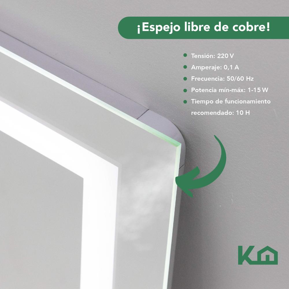 Espejo Con Luz Led Rectangular Encendido Touch Baño Pared