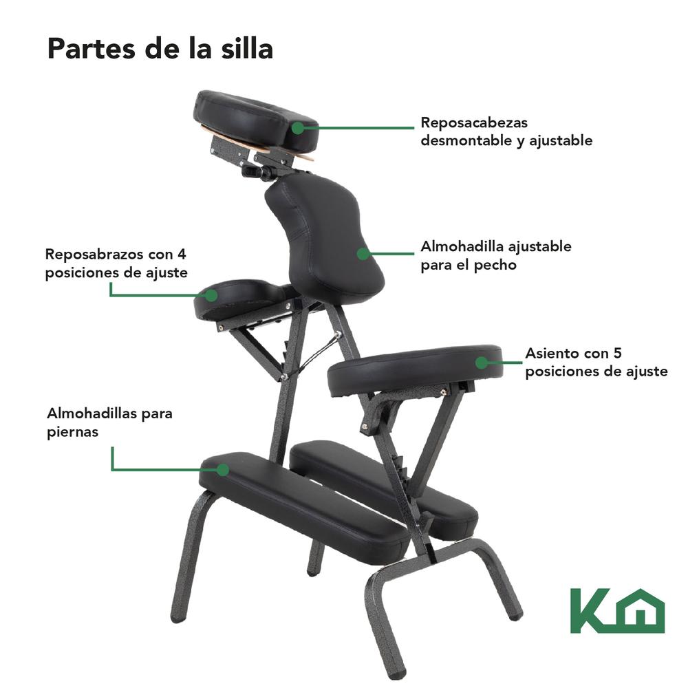 Silla Masaje Portatil Vinil Shiatsu Confort Premium Tattoo