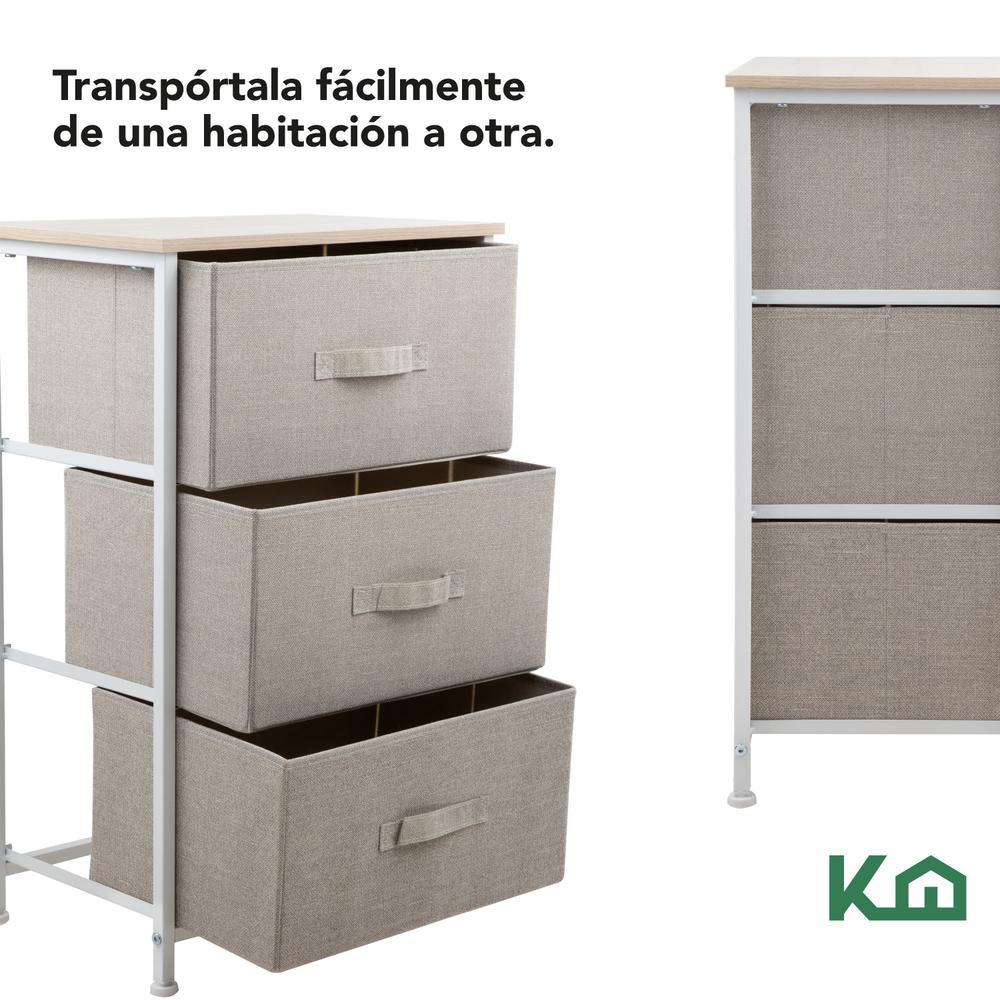 Comoda Cajonera de 3 Cajones Mueble Organizador Tela Madera