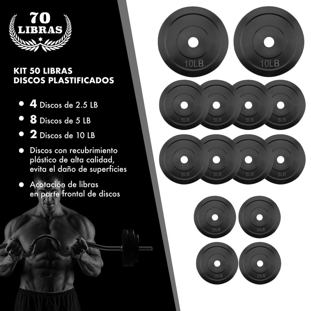 Discos Para Pesas Kit De 70 Lbs Recubiertos Ejercicio Gym