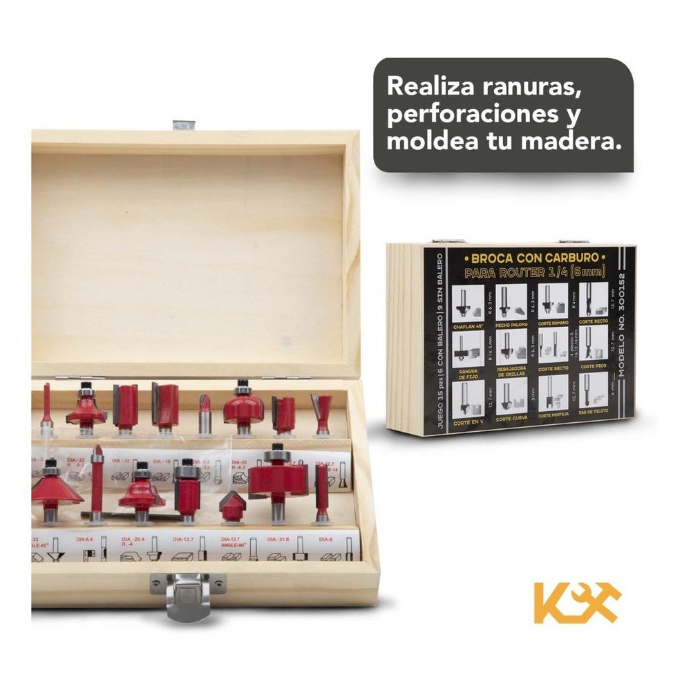 Juego 15 Brocas Carburo 1/4 para Router - Somos Reyes