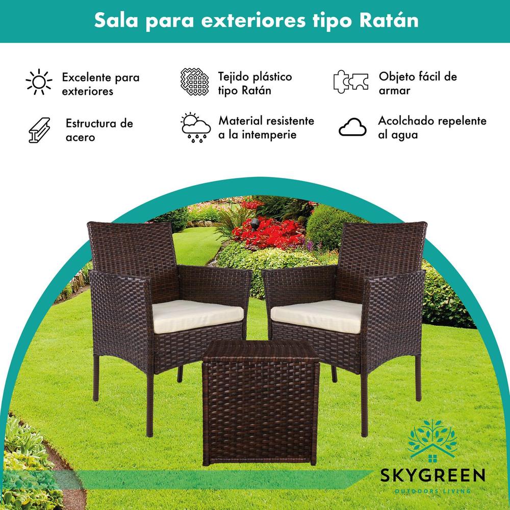 Sala Exterior Tipo Rattan 3pzas Para Jardin + Cojines