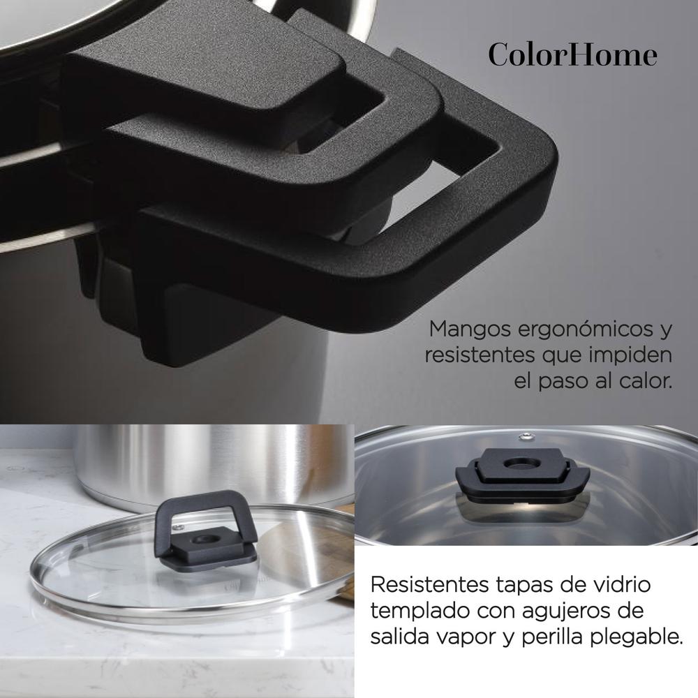 Bateria de Cocina Acero Tricapa Set Tablas Para Picar 9 Pzas