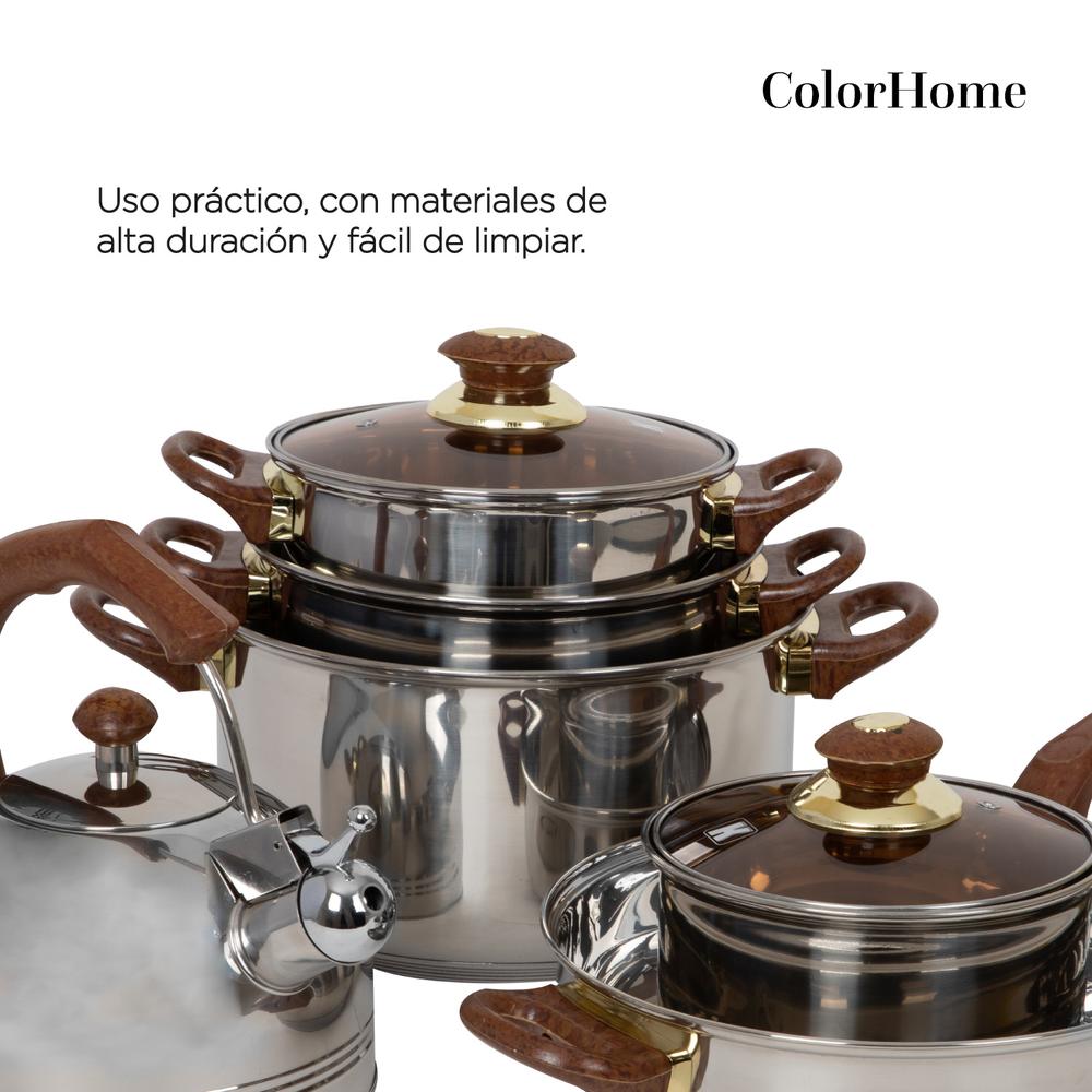 Bateria De Cocina 11Pzas Acero Inoxidable Tricapa Colorhome