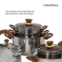 Thumbnail for Bateria De Cocina 11Pzas Acero Inoxidable Tricapa Colorhome