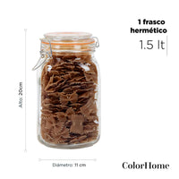 Thumbnail for Contenedor para Almacenaje Cristal con Tapa Hermetica 1.5 Litros COLORJAR1-5 ColorHome