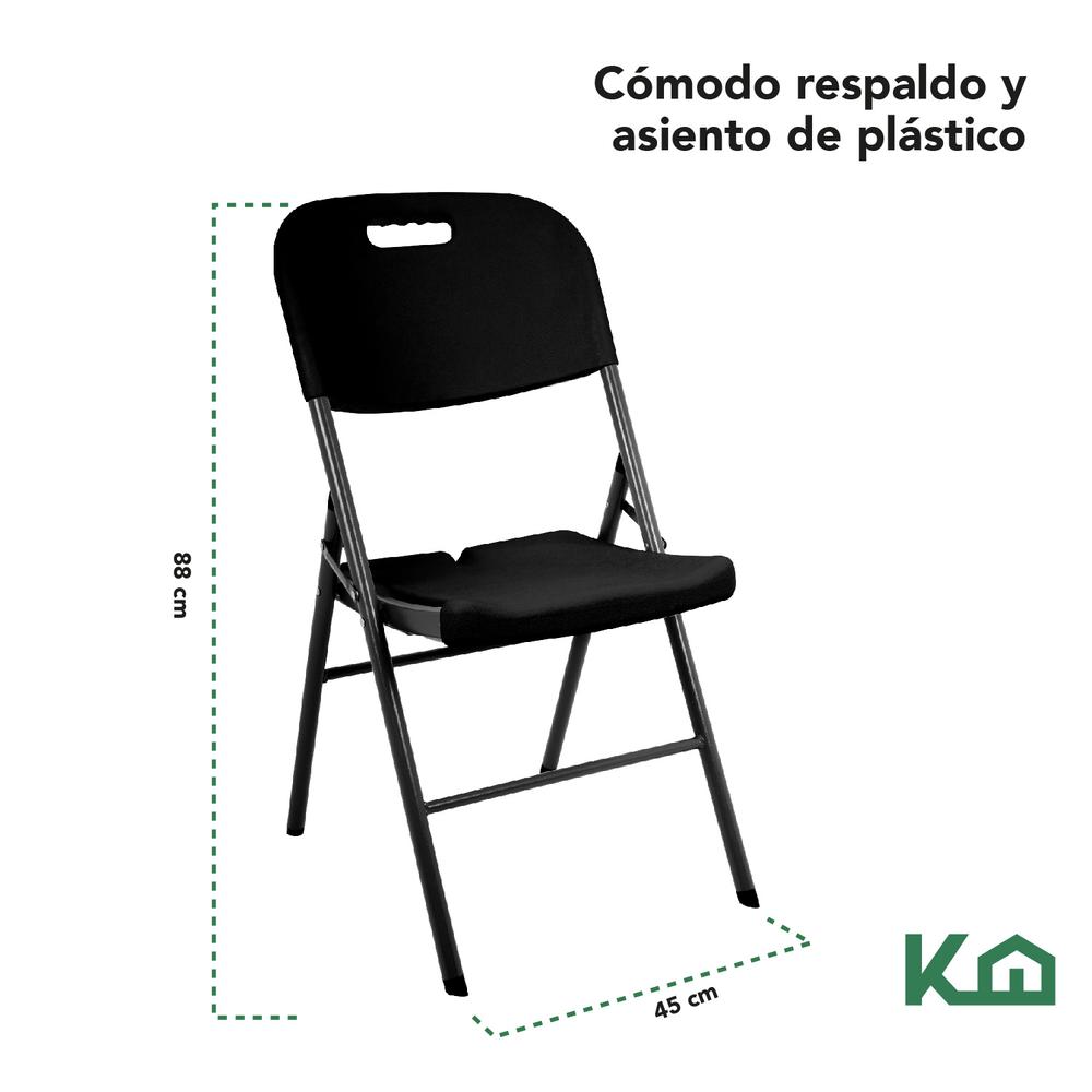 Set de 4 Sillas Plegables Negro De Plastico Eventos Jardin