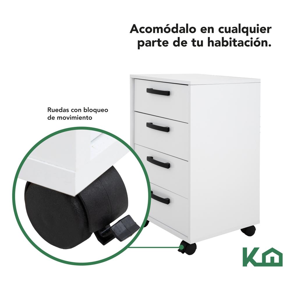 Cajonera Blanca De Madera Cómoda De 4 Cajones Buro Recámara