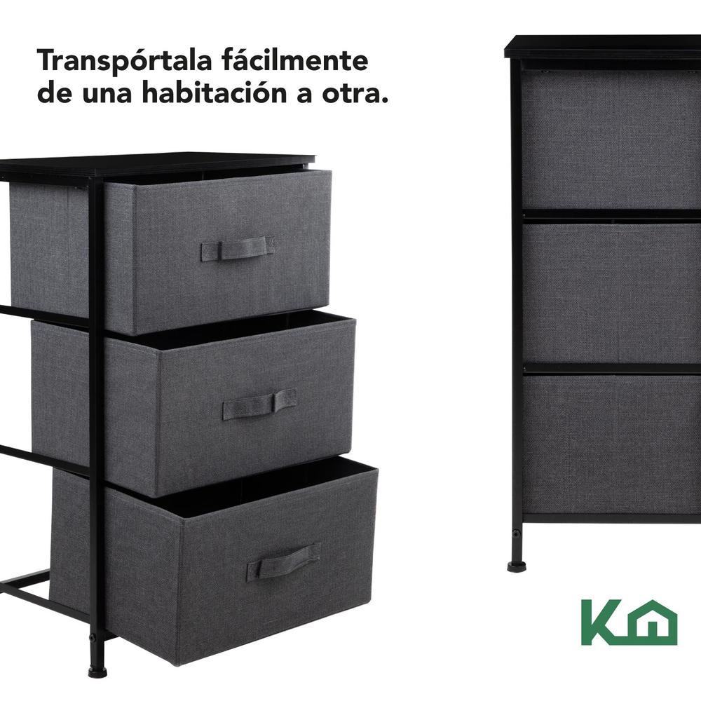 Comoda Cajonera de 3 Cajones Mueble Organizador Tela Madera