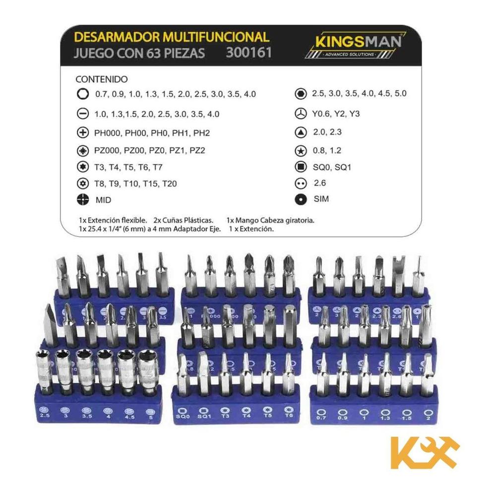 Desarmador Herramientas para Reparacion Celulares Y Equipos Juego 63 Piezas 300161 Kingsman