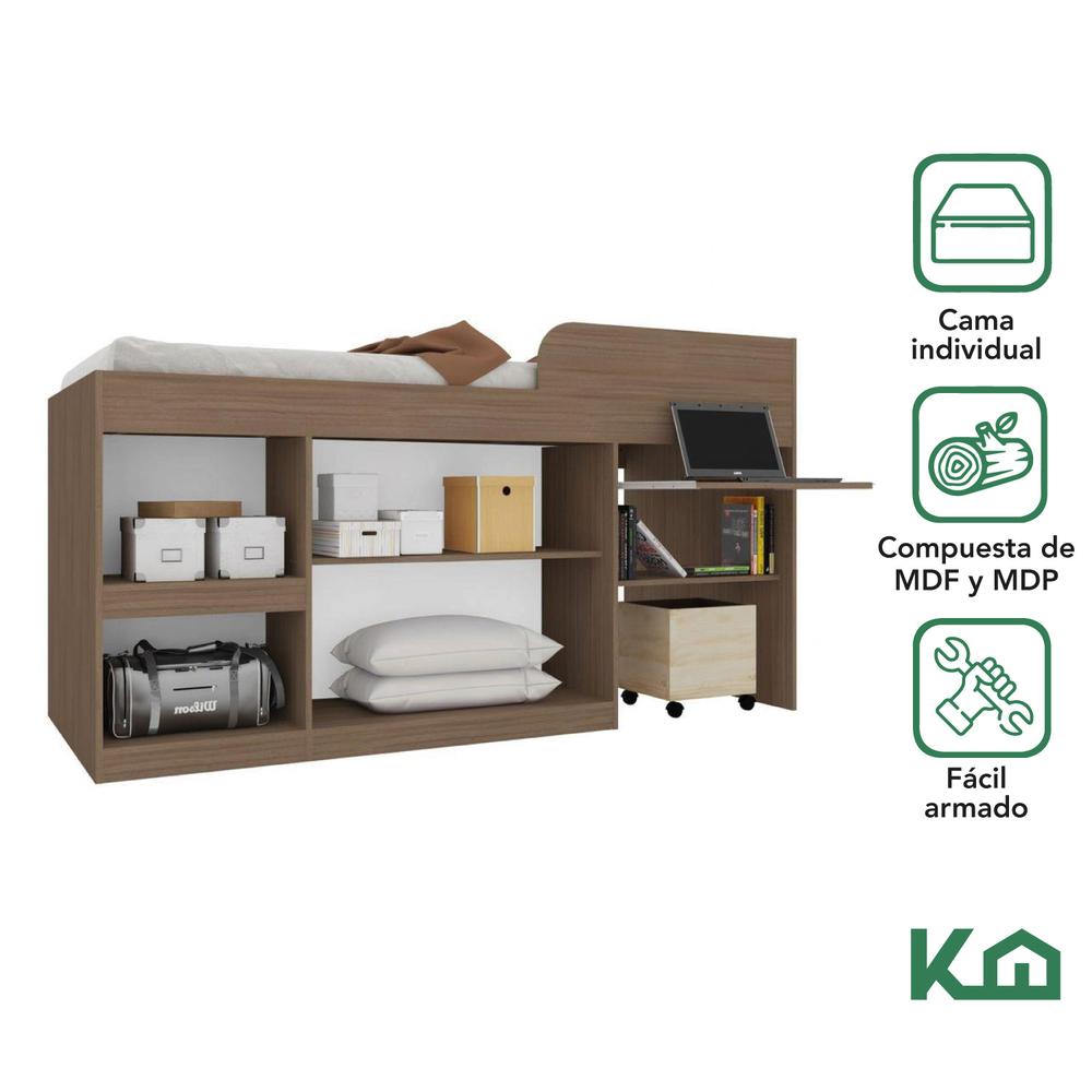 Cama Individual Escritorio Cajones Litera Base KingsHouse