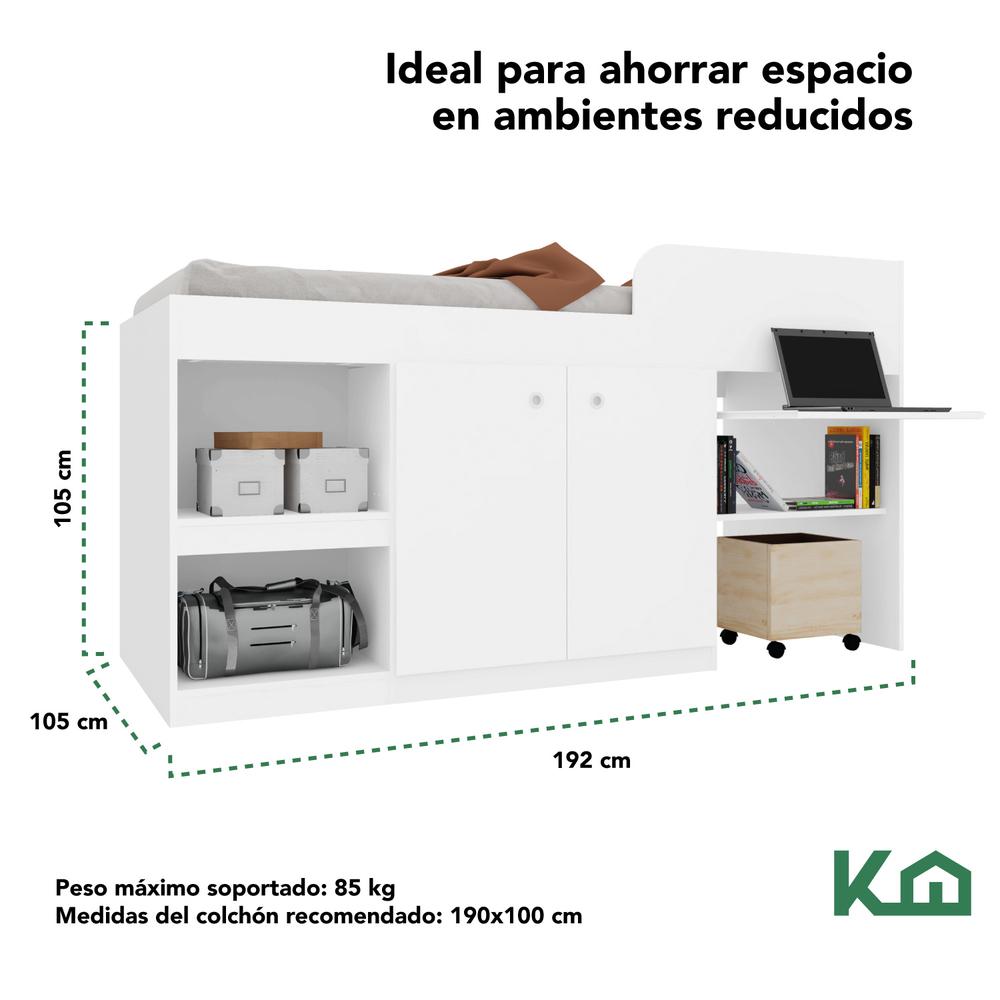 Cama Individual Escritorio Cajones Litera Base KingsHouse